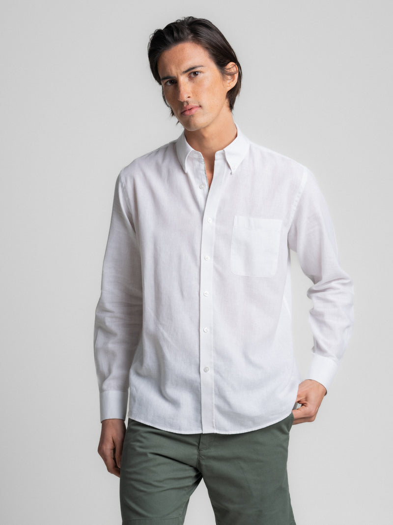 White Linen Regular Fit Shirt
