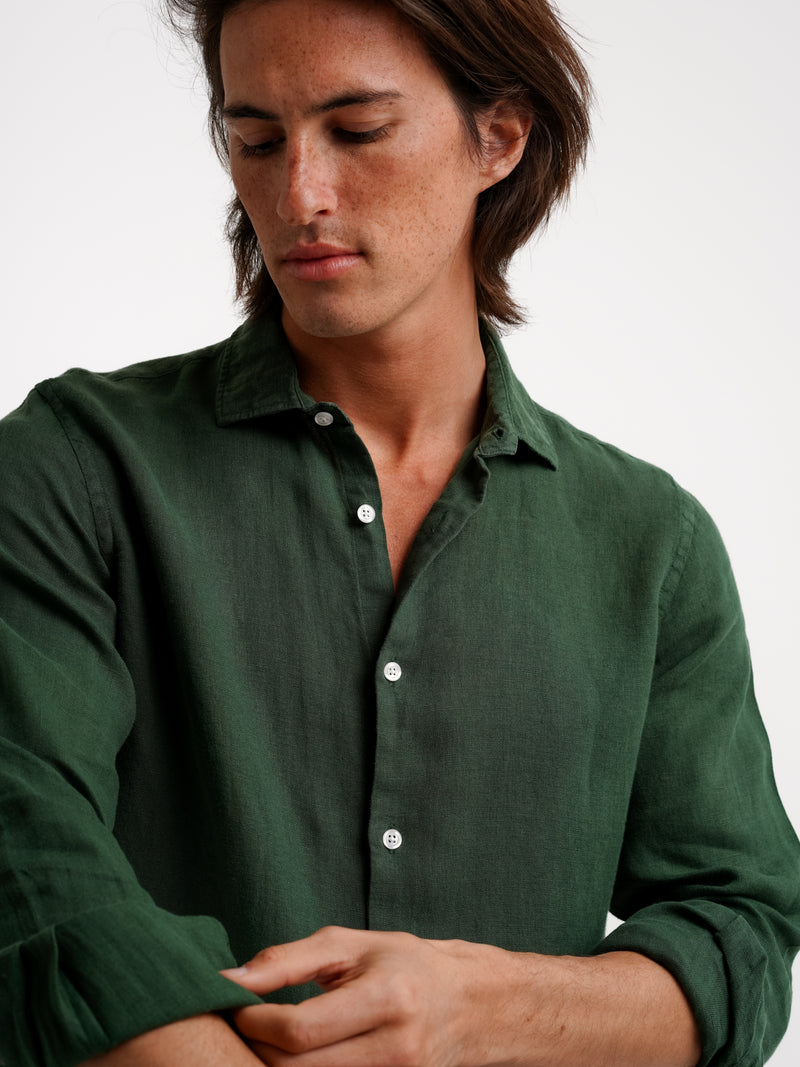 Tailored Fit Linene Green Shirt