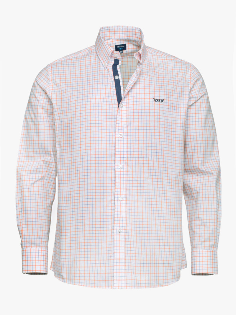 Red and white checkered Oxford cotton shirt with embroidered logo and details