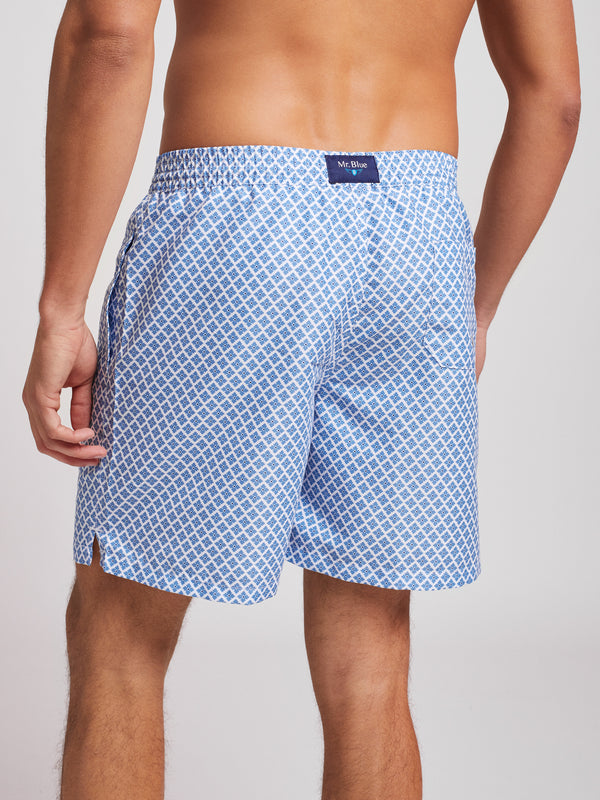 Classic blue and white printed swim shorts