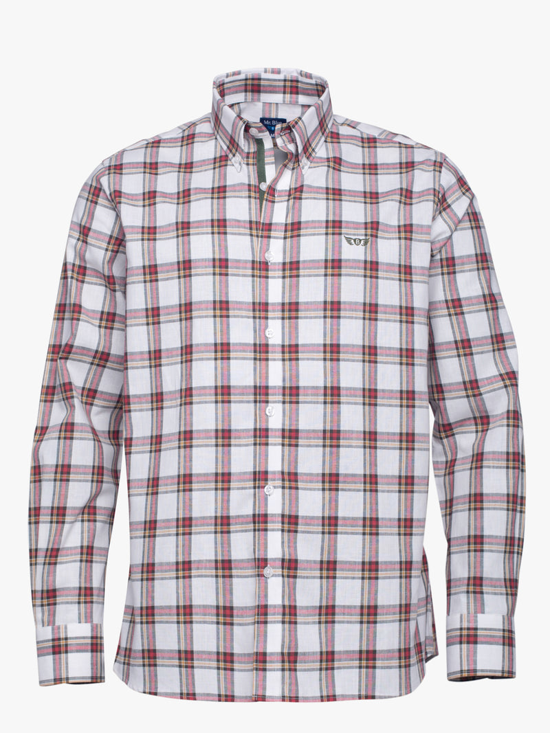 Red and white checkered cotton shirt with embroidered logo and details
