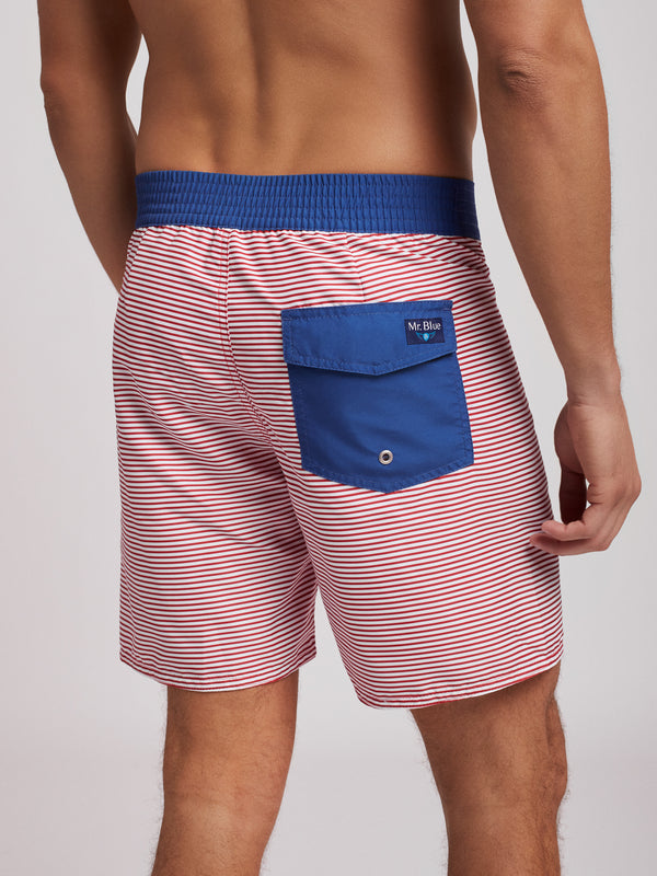 Red striped surfer shorts
