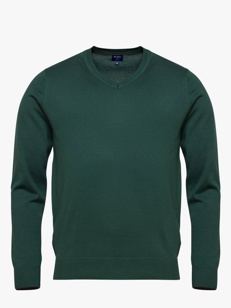 Dark green cotton V-neck sweater