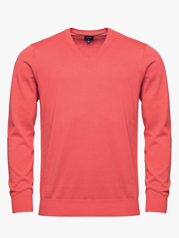Pink cotton V-neck sweater