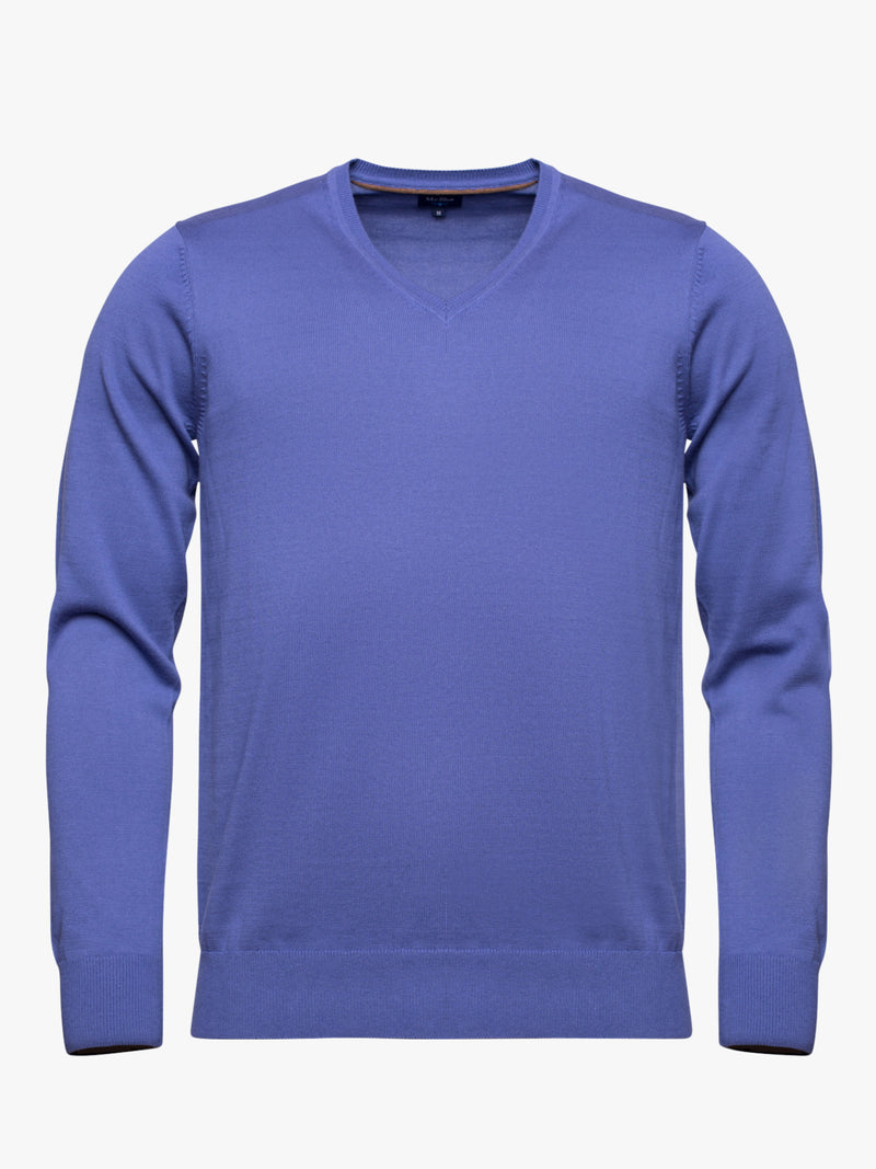 Jersey de algodón azul con cuello en V