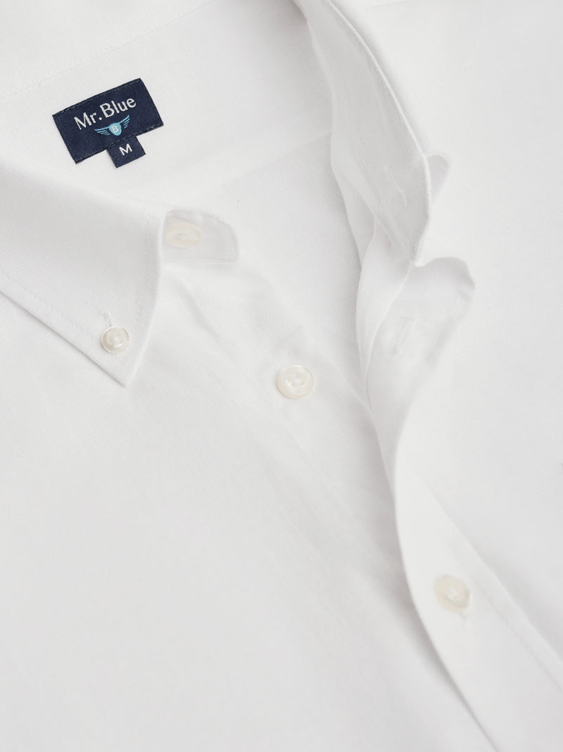 Regular fit short sleeve white linen