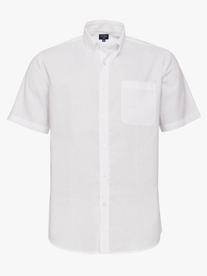 Regular fit short sleeve white linen