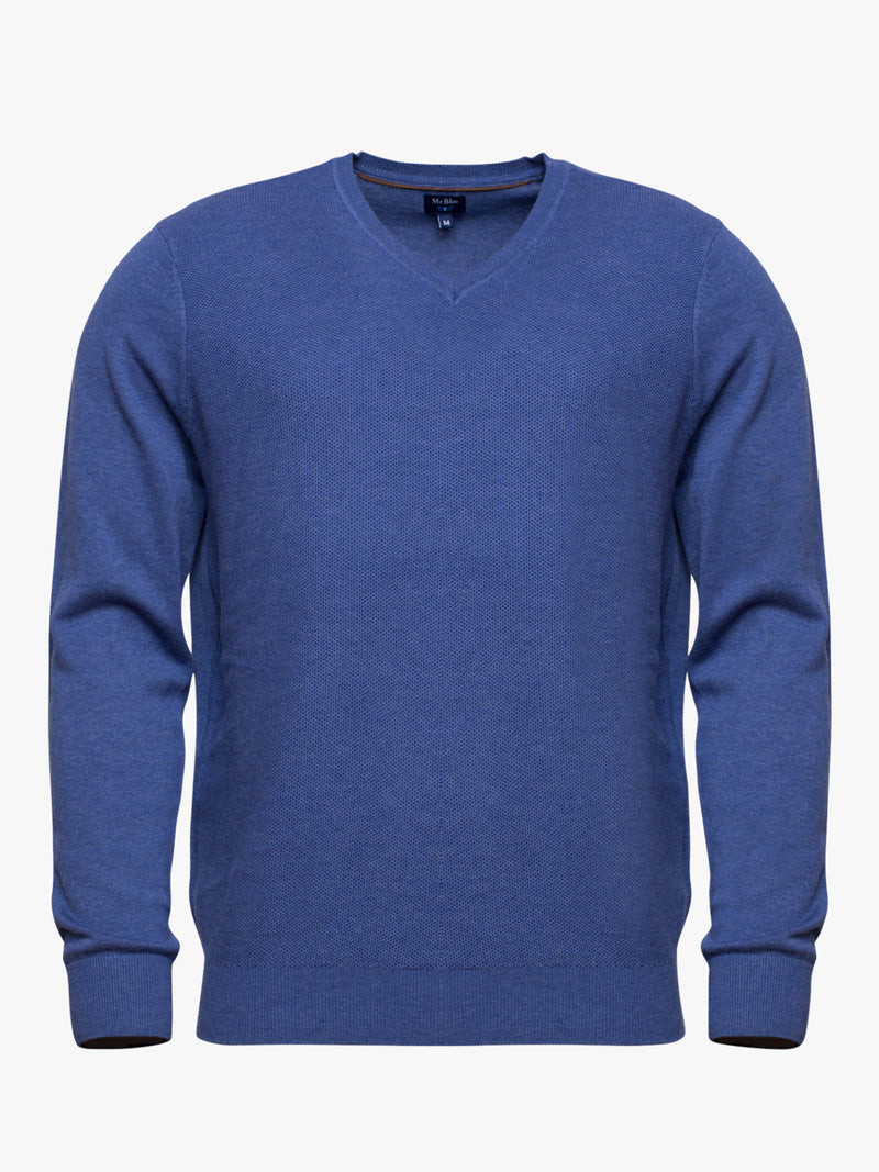 Pullover cotton "waffle" structure V-neck with elbow pads
