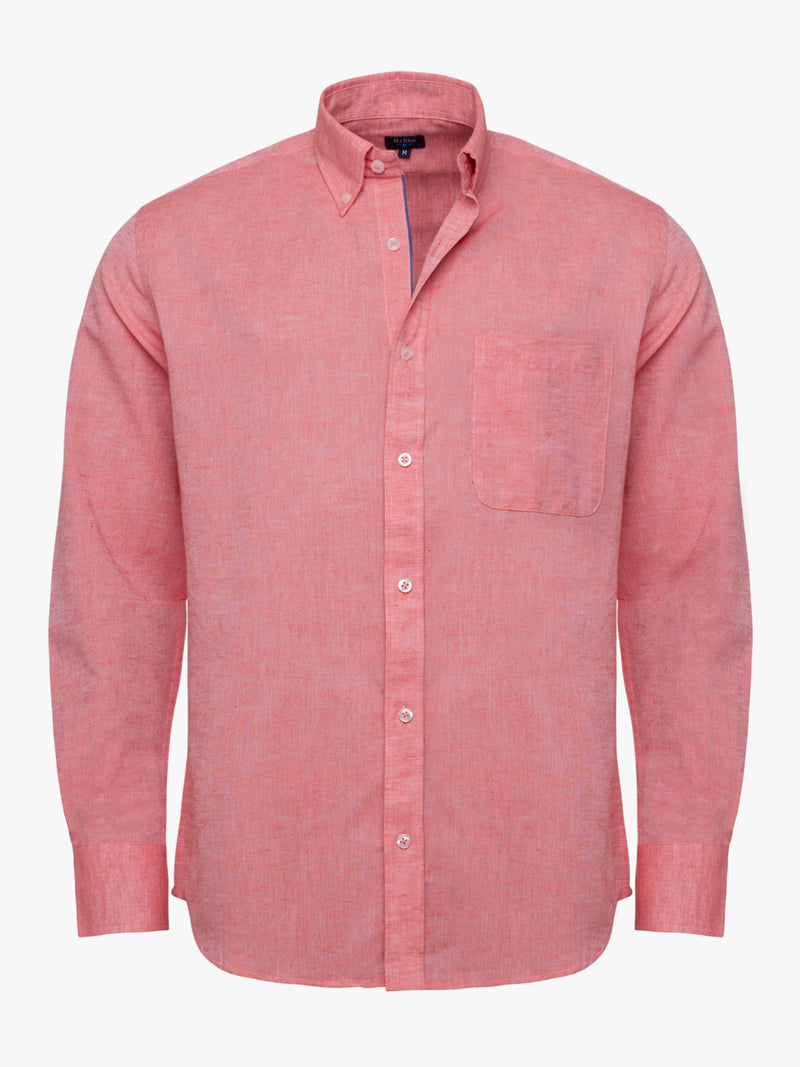 Camisa regular fit de lino rosa