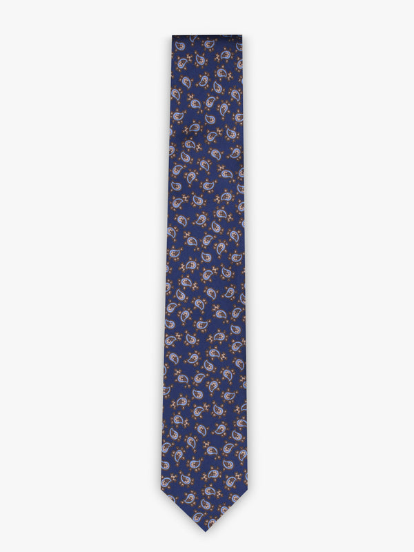 Corbata de fantasía en jacquard de seda azul oscuro y marrón