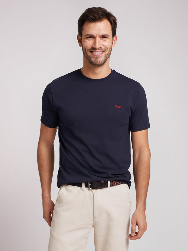 T-shirt azul marinho 100% algodão com logo