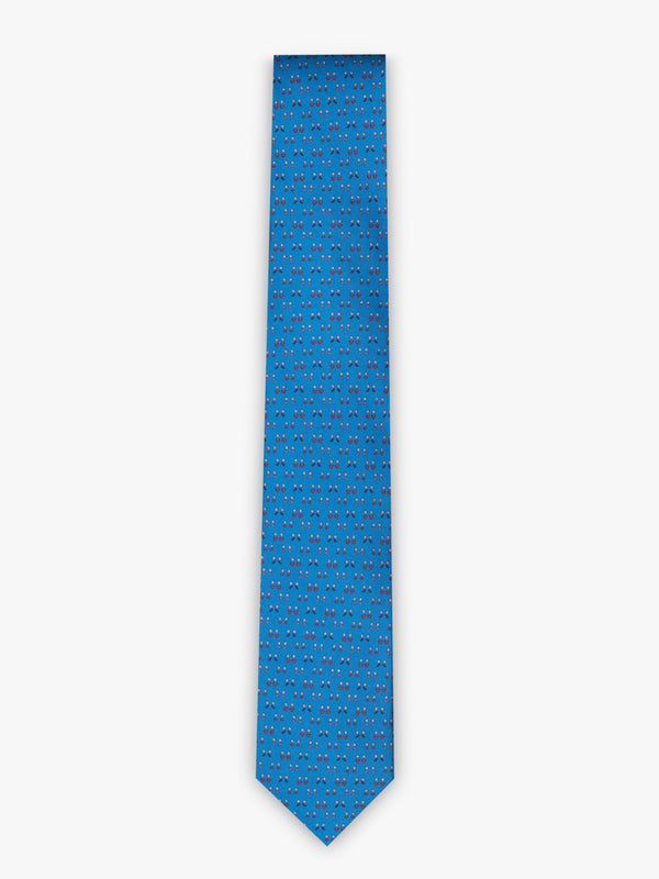 Corbata de fantasía en jacquard de seda azul y rojo medio