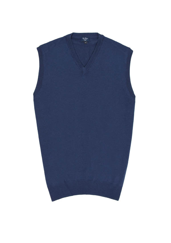 Blue V-neck wool vest