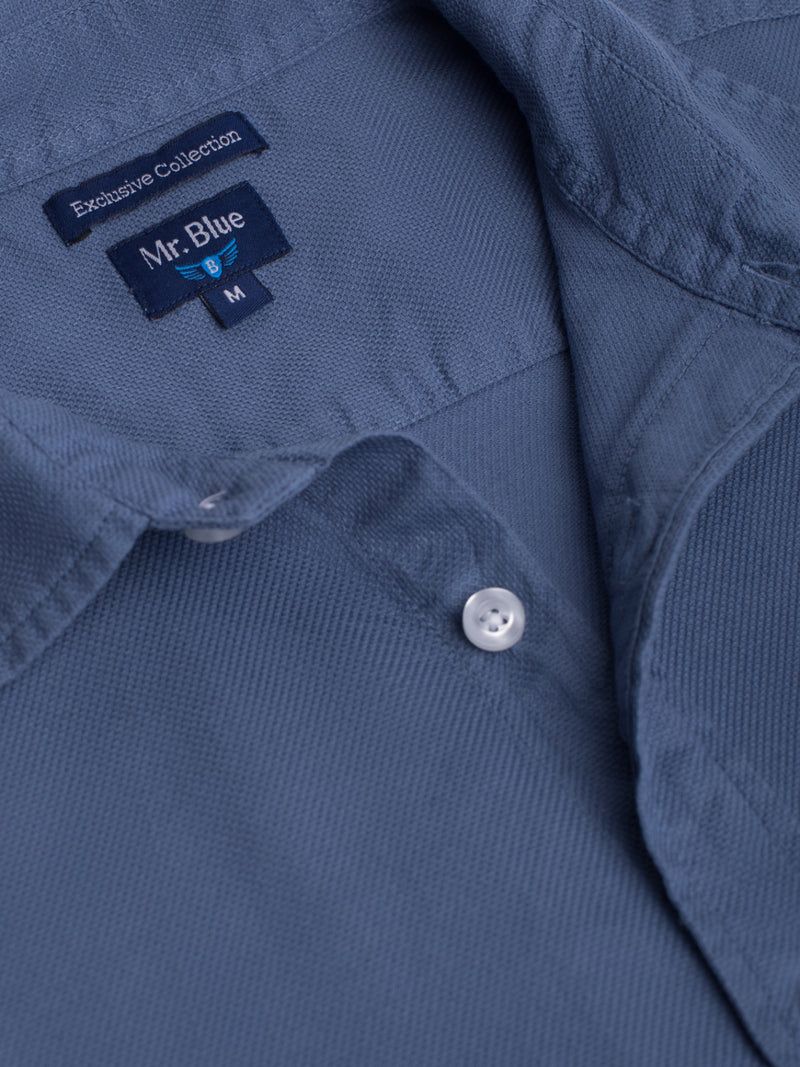 Denim and white linen blue Tailored Fit shirt with embroidered logo