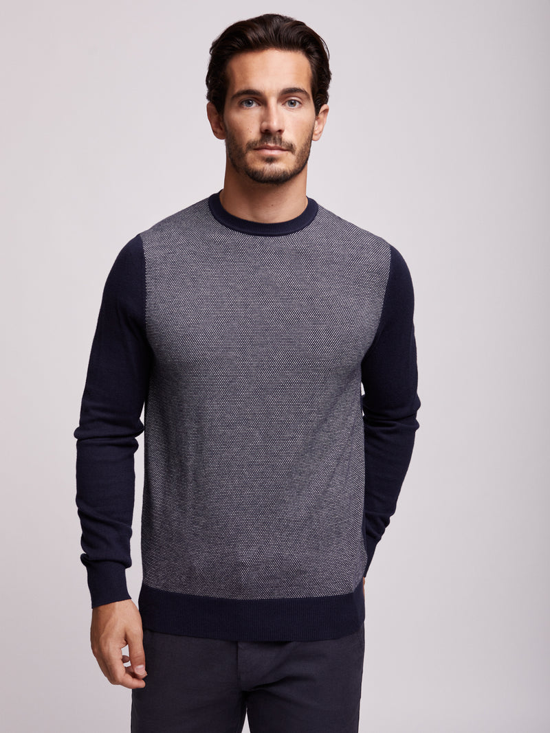 Suéter de lana merina y algodón con escote redondo
