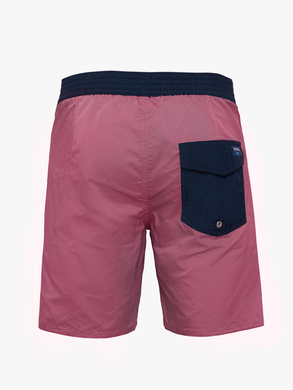Surfer style swim shorts with thin stripes