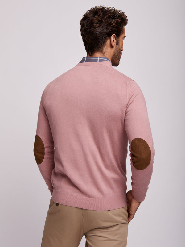 Jersey de algodón y cachemira rosa pastel con cuello en V