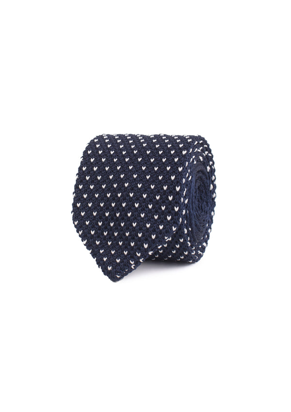 Dark blue polka-dot knit tie