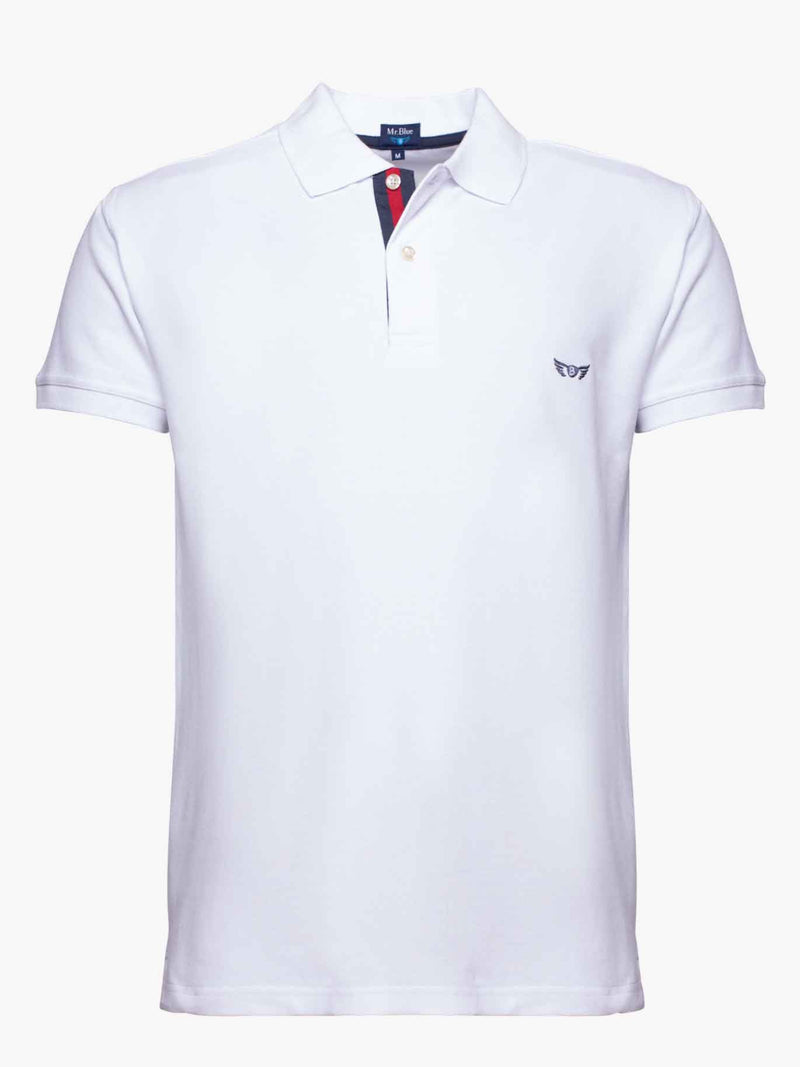 White cotton short sleeve piquet polo shirt