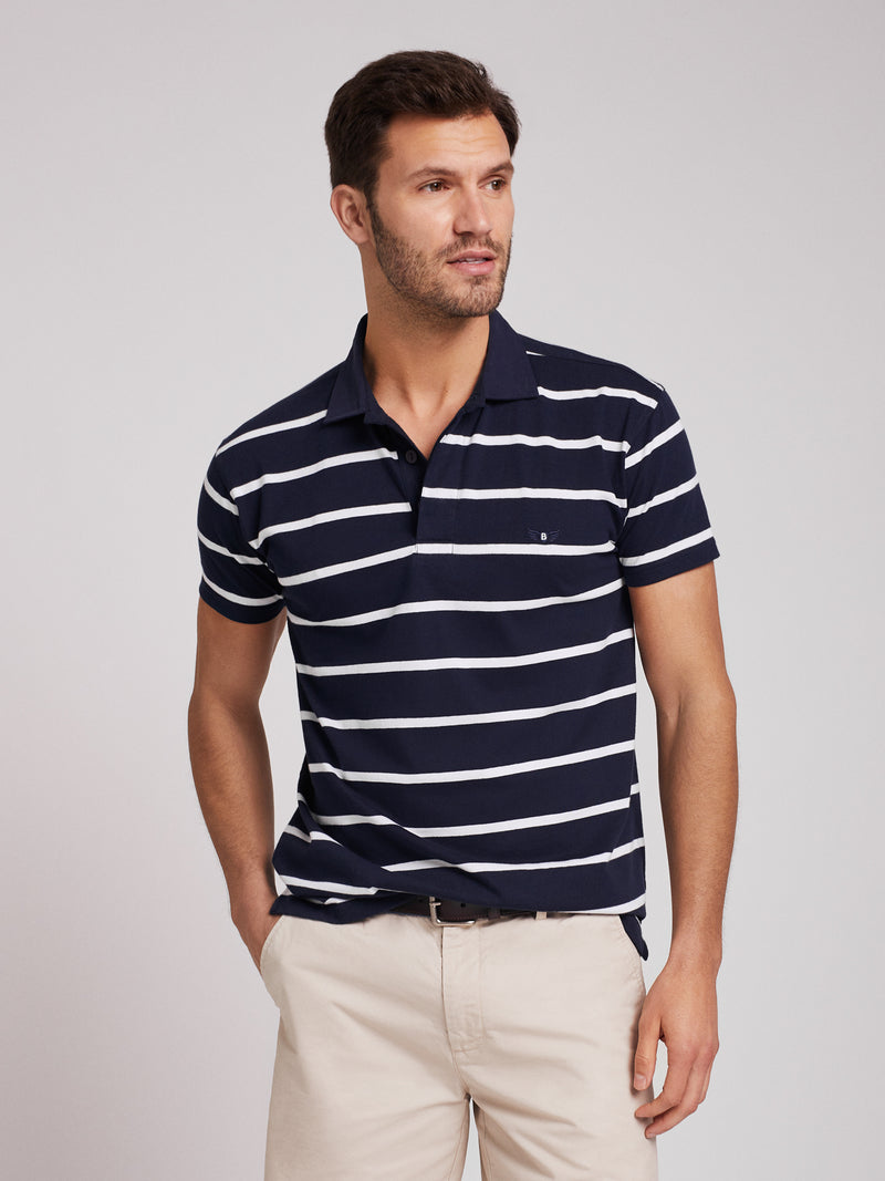 100% cotton blue and white striped rugby polo shirt