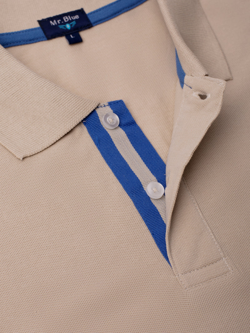 Beige cotton short sleeve piquet polo shirt