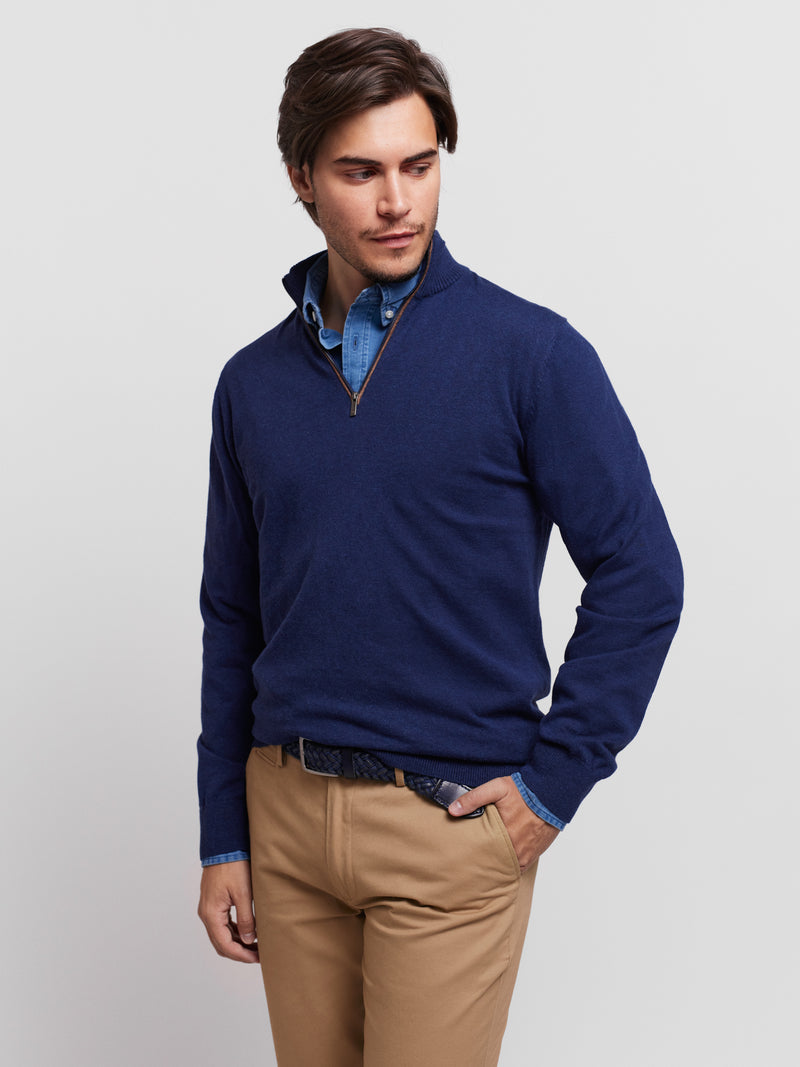 Pullover Regular Fit Azul Manga Comprida