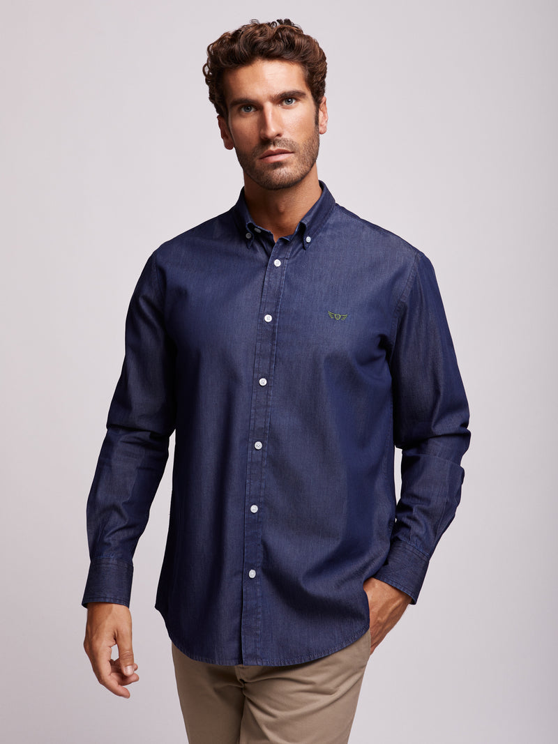 Camisa Denim Oxford azul denim regular fit