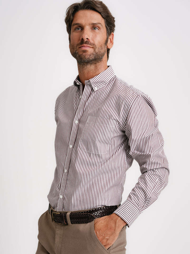 Camisa Regular Fit Popeline Castanha