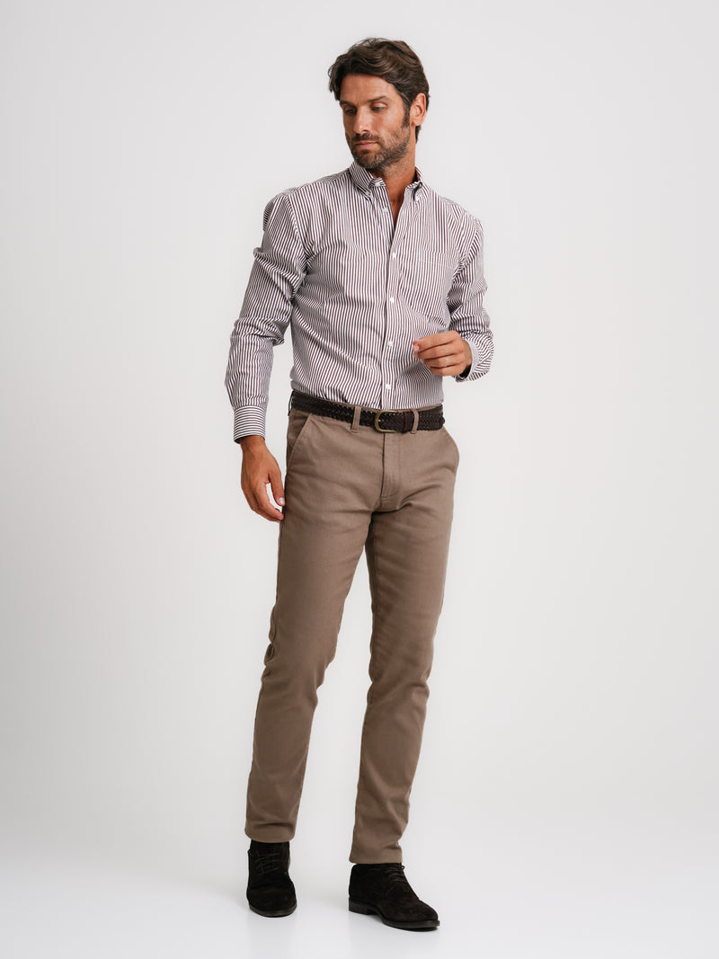 Brown Poplin Regular Fit Shirt