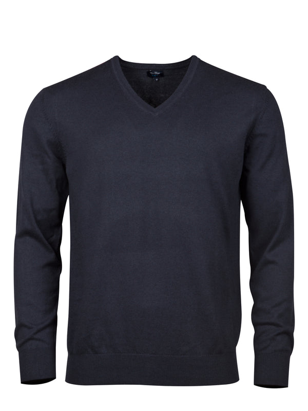 V-neck cotton and cashmere pullover with collar detail