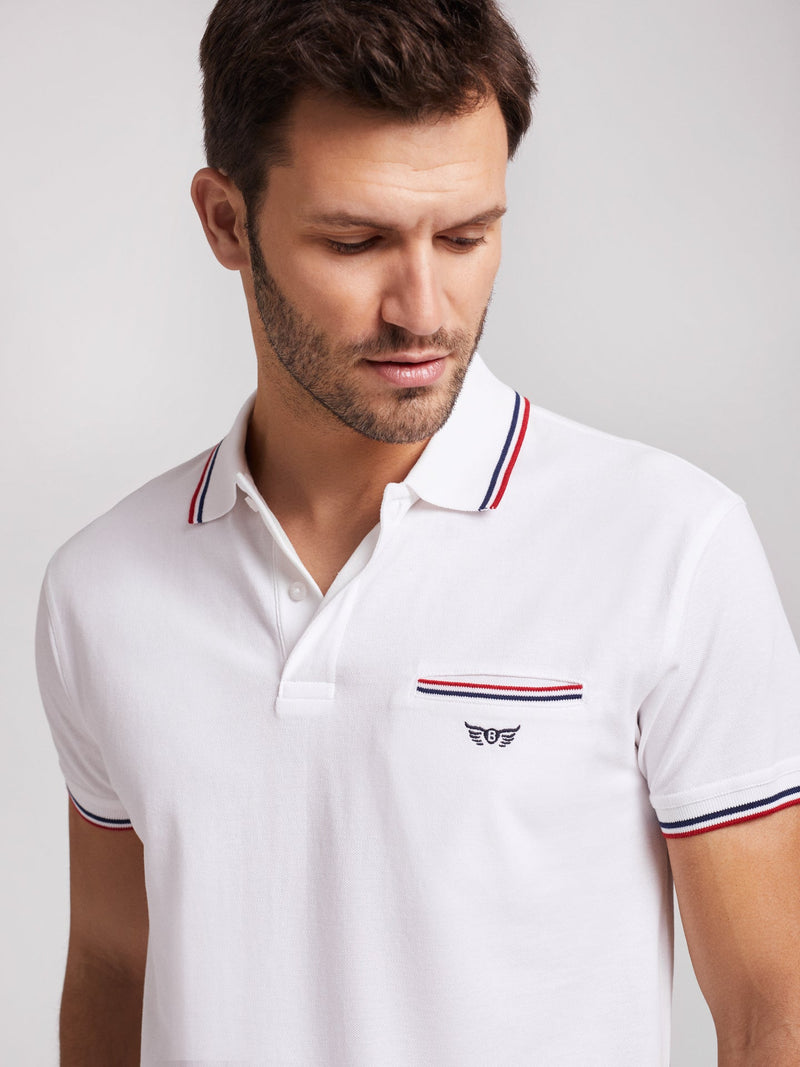 White polo short sleeve 100% cotton with pocket