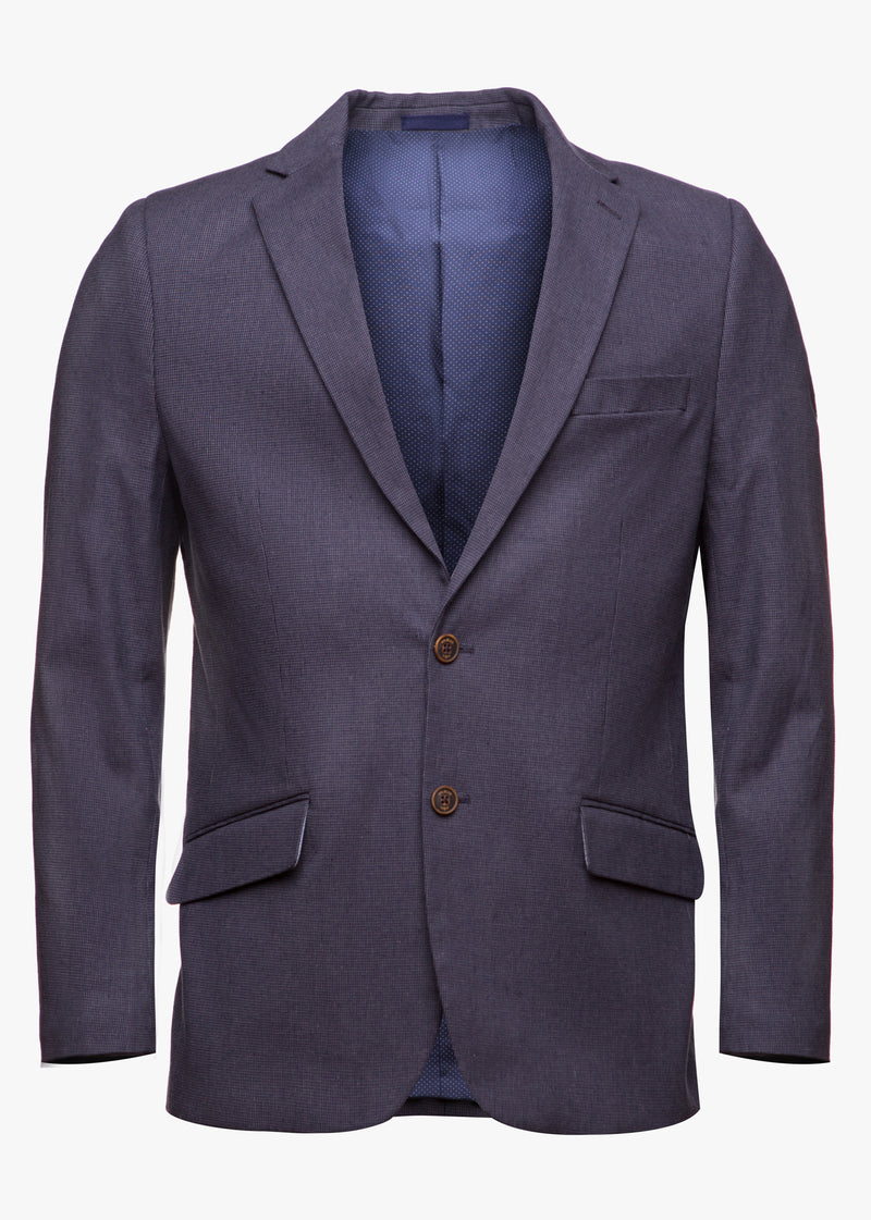 Classic dark blue check blazer with collar detail