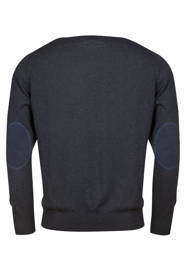 V-neck cotton and cashmere pullover with elbow pads