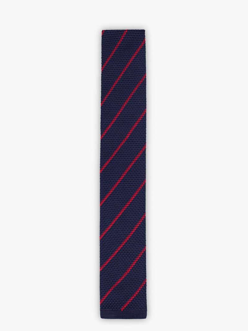 Dark blue and red fine striped knit tie
