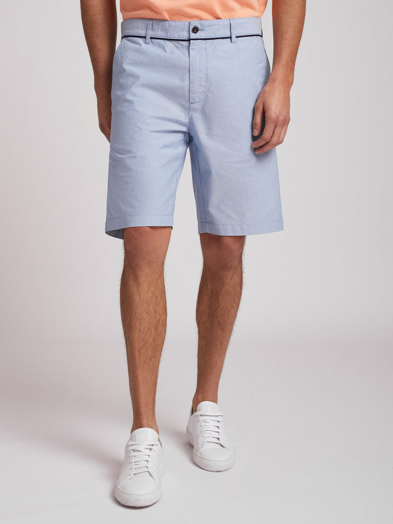 Blue and white striped Chino shorts in cotton