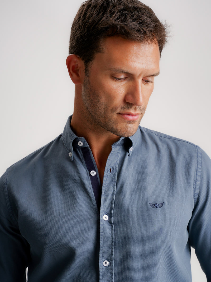 Camisa Regular Fit Estruturada Azul