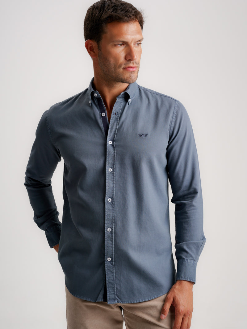 Camisa Regular Fit Estruturada Azul