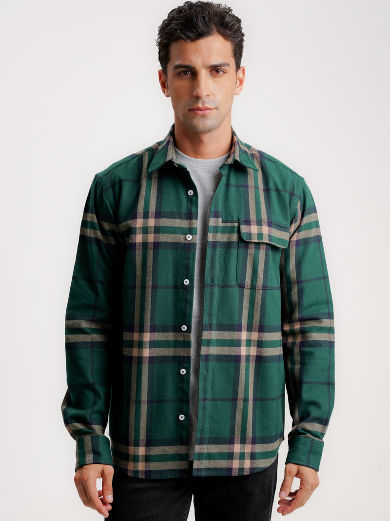 Regular Fit Green Flannel Shirt