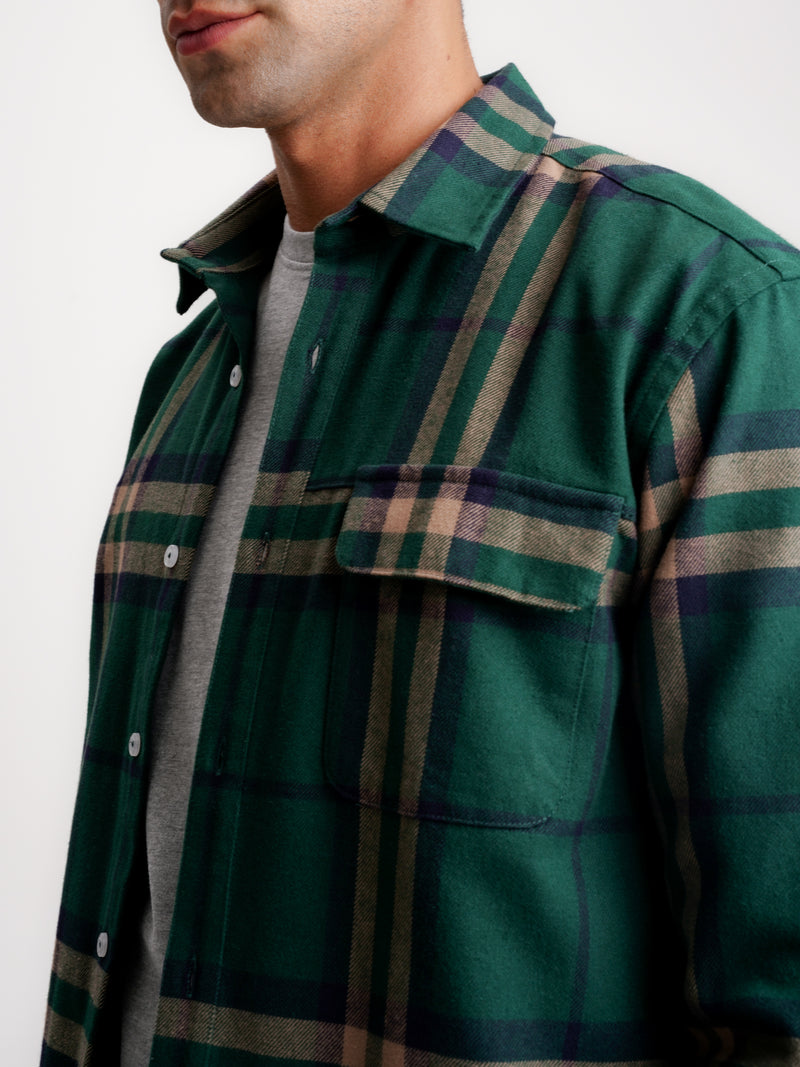 Regular Fit Green Flannel Shirt