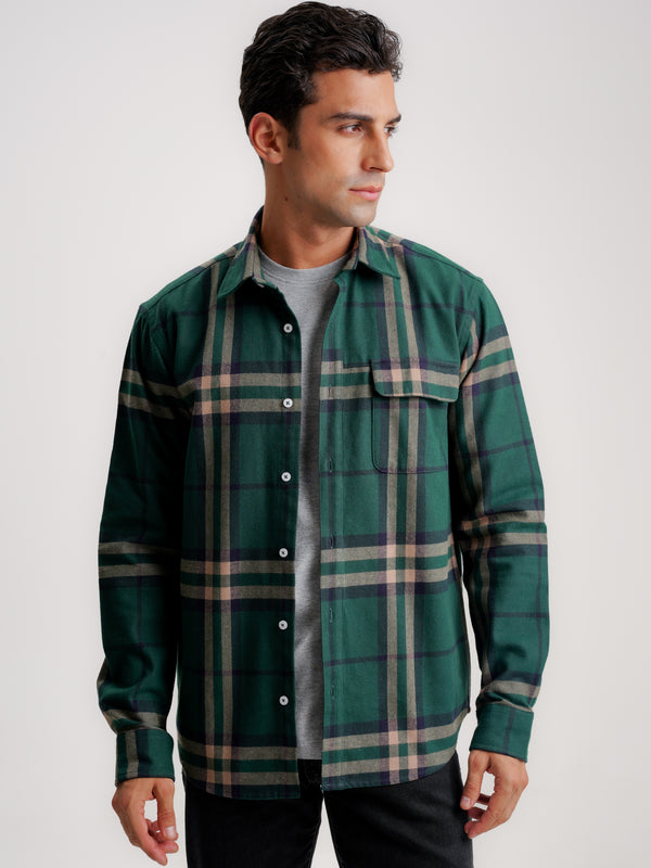 Regular Fit Green Flannel Shirt