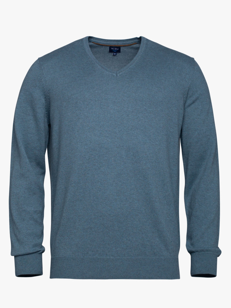 Gray cotton and cashmere V-neck sweater