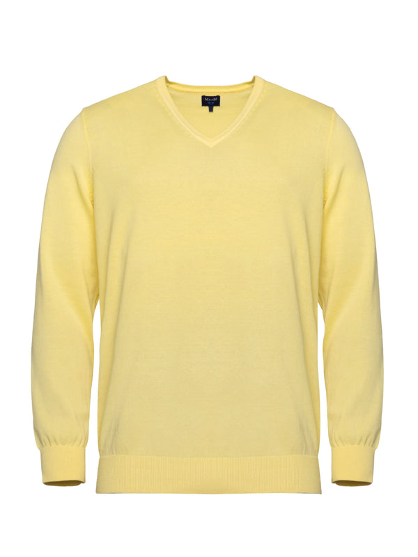 Yellow cotton V-neck sweater