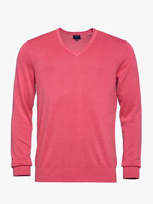 Red cotton V-neck sweater