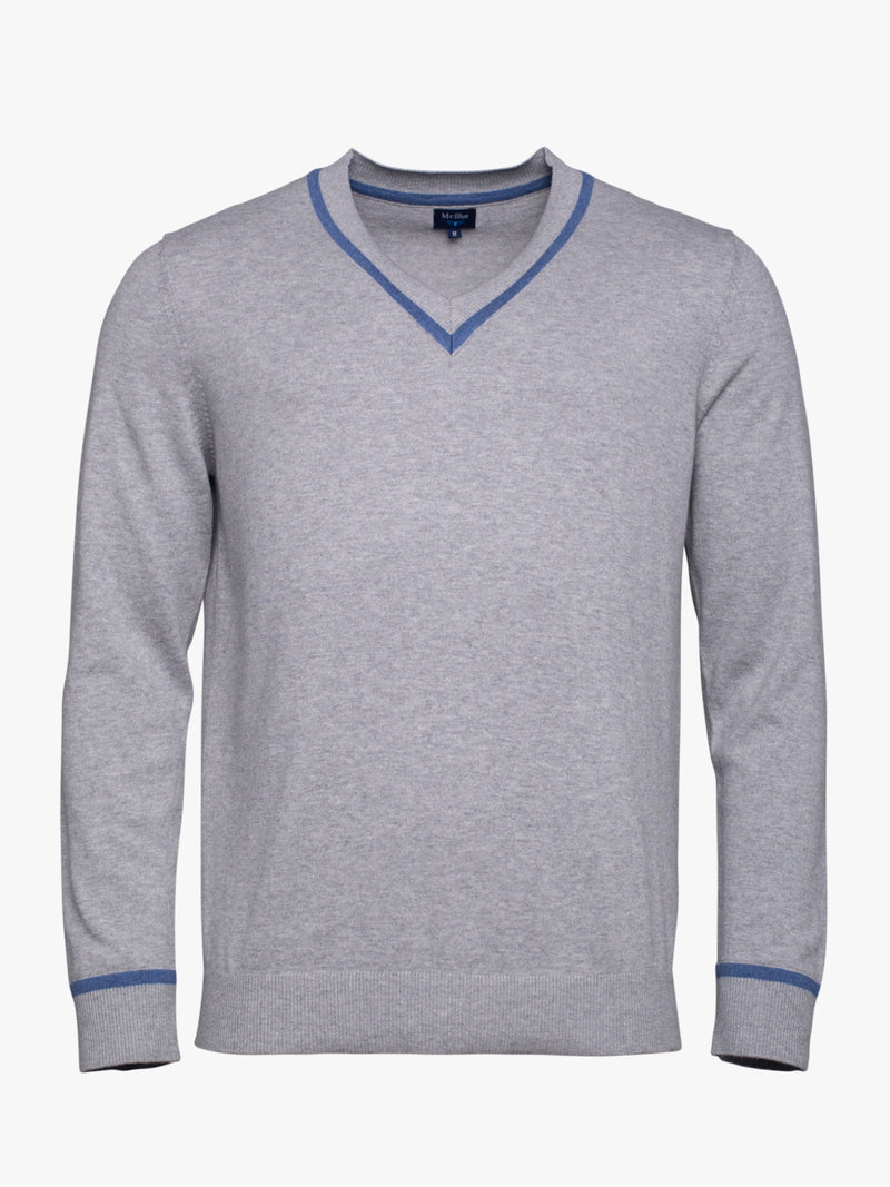 Gray cotton V-neck sweater