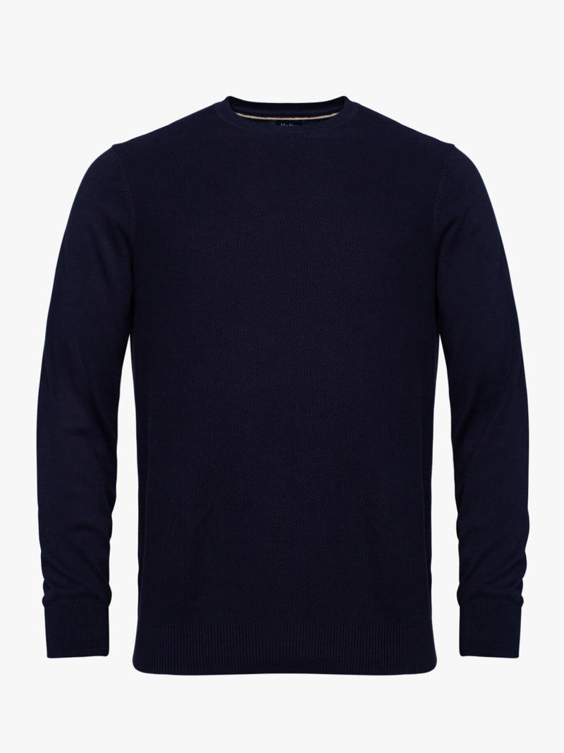 Dark blue cotton round-neck sweater