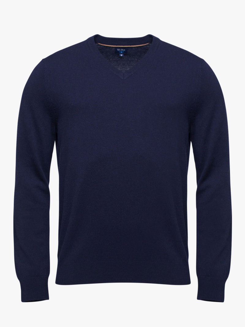 Dark blue wool sweater with a bateau neckline