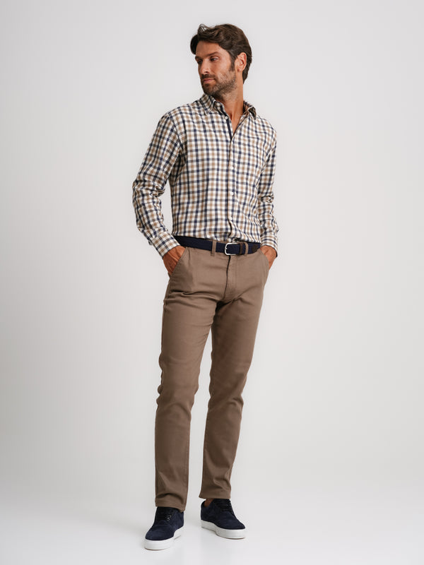 Camisa de franela beige regular fit