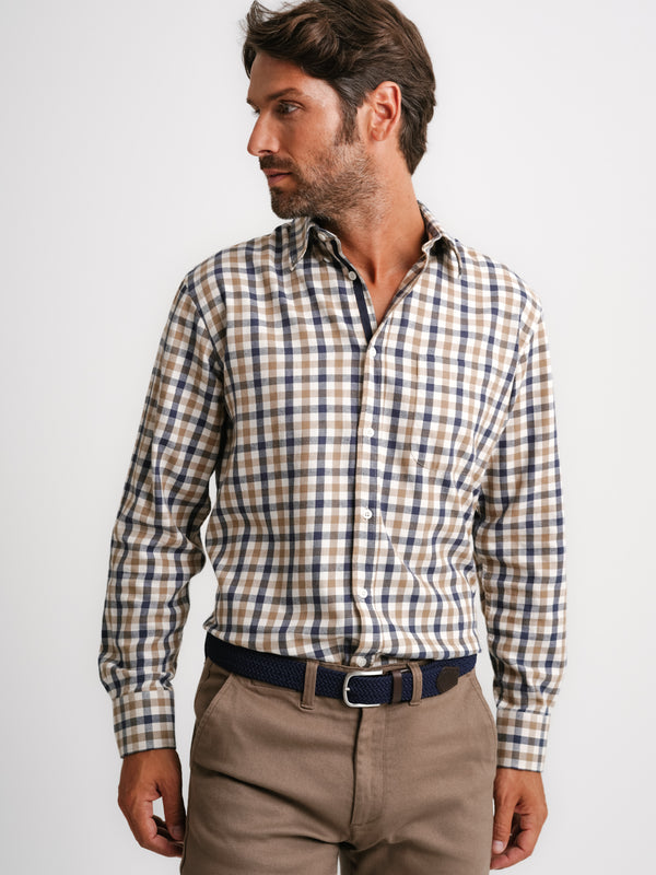 Camisa Regular Fit Flanela Bege