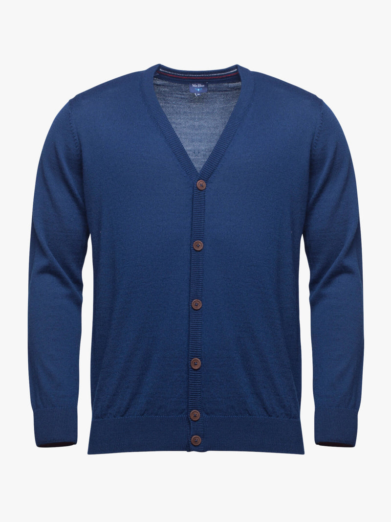 Cardigan lã azul intermédio com botões