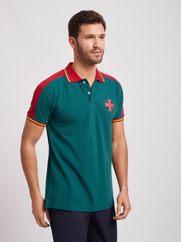 Polo de piqué verde y amarillo de manga corta 100% algodón